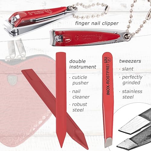 Croco Red Manicure Pedicure Grooming Kit with Nail Scissors, Tweezers & Leather Case