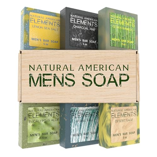 Men's Natural Bar Soap with Essential Oils & Shea Butter - Made in USA, 6 Pack
