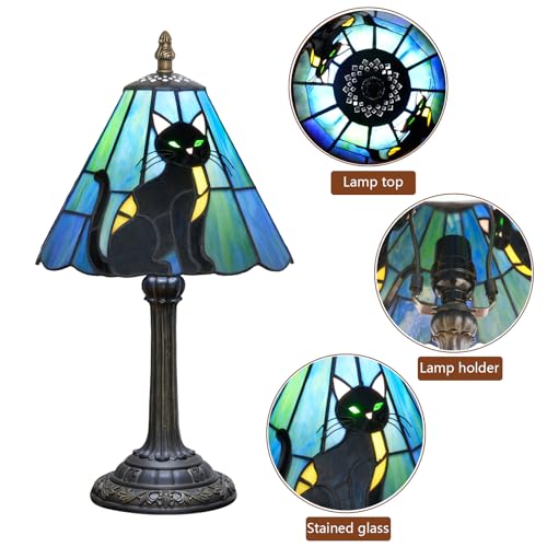 8-Inch Black Cat Tiffany Table Lamp - Stained Glass Bedside Lamp for Bedroom Living Room