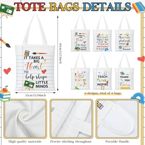 Paterr 12 Pcs Christmas Teacher Appreciation Gift for Women Christmas Gifts Ideas Basket Filler Canvas Teacher Tote Bag with Makeup Bag Notebook Style for Office School Classroom Supplies