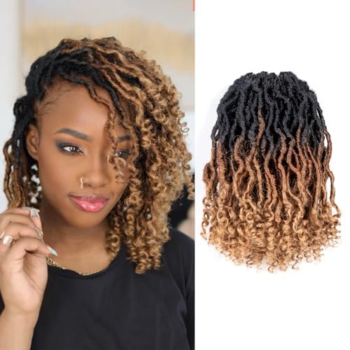 Toyotress Passion Locs Crochet Hair - 12 Inch 8 Packs with Curly Ends, Ombre Brown Faux Locs, Short Bob Style, Pre-Looped Synthetic Braiding Hair - Variation OT30/27