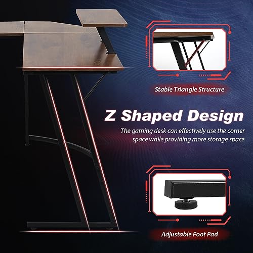 L-Shaped Corner Desk Brown Z-Shaped Design Computer Desk