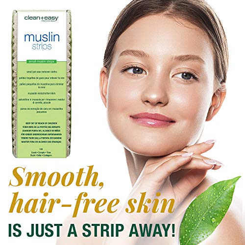 Clean + Easy Small Muslin Wax Strips ? Pre-Cut Facial Waxing Strips for Upper Lip, Eyebrows, Chin & Small Areas, 100 Count