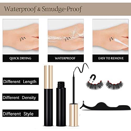 Magnetic Eyelashes With Eyeliner Kit 3D different Lengths & different Style Magnetic Eyelashes False Lashes Natural Look - No Glue Needed (5-Pairs With 2-Eyeliner)