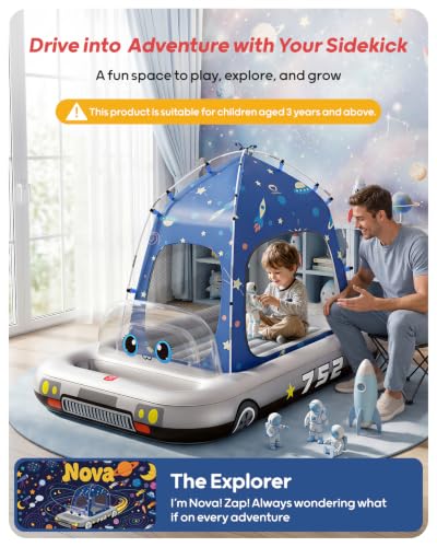 Silver Spaceship Inflatable Toddler Travel Bed with Tent & Fast Pump