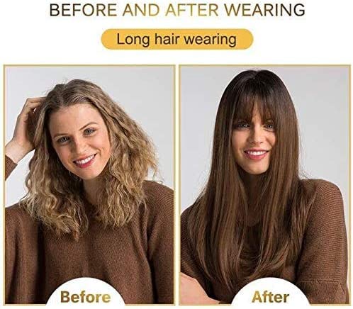 Esmee Long Straight Synthetic Brown Wig with Bangs - 20 Inch, Adjustable Cap, Cosplay & Fashion