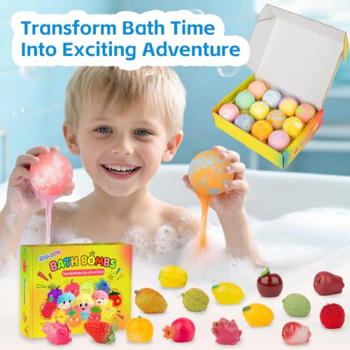Kids Bath Bombs with Toys Inside, Fizzy Fruit-Scented Bath Fizzies - 12 Pack