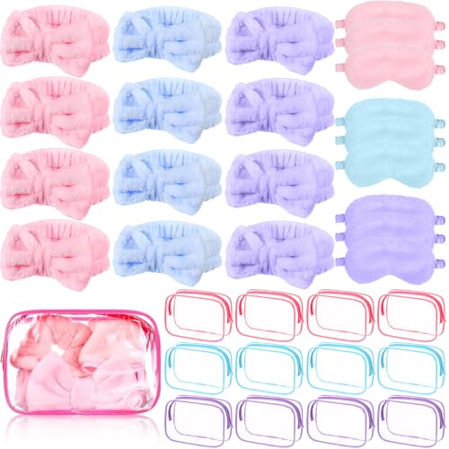 Hoteam 36-Piece Sleepover Party Supplies with Pink, Blue, Purple Headbands Eye Masks & Cosmetic Bags