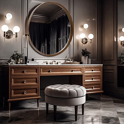 Brown 30 Inch Wall-Mounted Wooden Circle Mirror - Decorative Round Mirror for Living Room & Bathroom