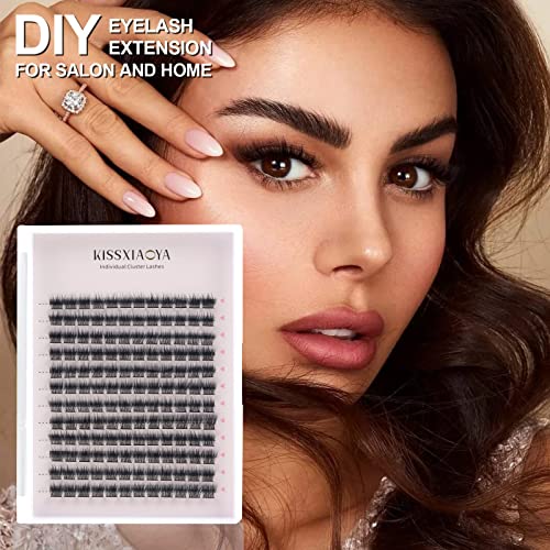 KISSXIAOYA Cluster Lashes Extensions, 144Pcs Individual Cluster Lashes D Curl 14mm, Wide Stem Cluster Eyelashes Soft Natural False Eyelashes Cluster DIY Eyelash Extension At Home (144pcs, 12mm)