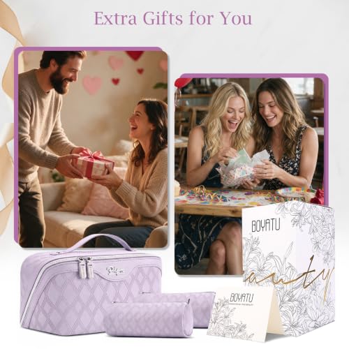 C-Diamond Grid Purple Travel Makeup Bag Organizer Set - 3 Pieces