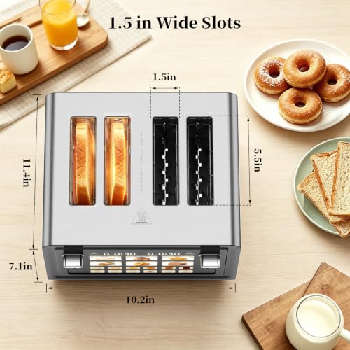 WARSOLT Black 4-Slice Touch Screen Toaster with 6 Level Browning & Memory Function
