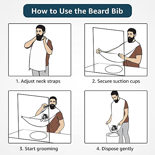 Beard Bib Beard Apron, Beard Bib Hair Catcher for Men Shaving, Non-Stick Beard Bib Apron for Men with Strong Suction Cups, Gifts for Men Husband, Grooming Kit for Men - White
