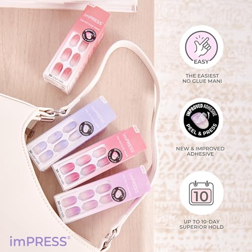 imPRESS Color Ombre Press On Nails, 'Take A Chance', Purple, Short Oval, PureFit Technology, Patented Super Hold Adhesive, Chip Proof, Smudge Proof, Mini Nail File, Manicure Stick & 30 Fake Nails