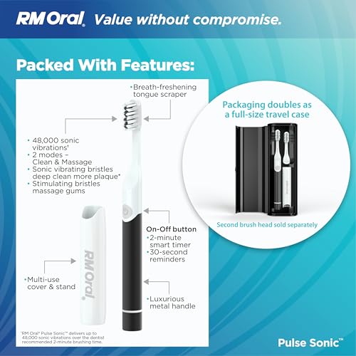 RM Oral Pulse Sonic Powered Toothbrush Soft Black - Rechargeable & Travel-Friendly