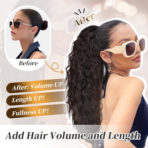 Ombre Black to Pink Long Wavy Ponytail Extensions - 30 Inch Clip-In Hairpiece
