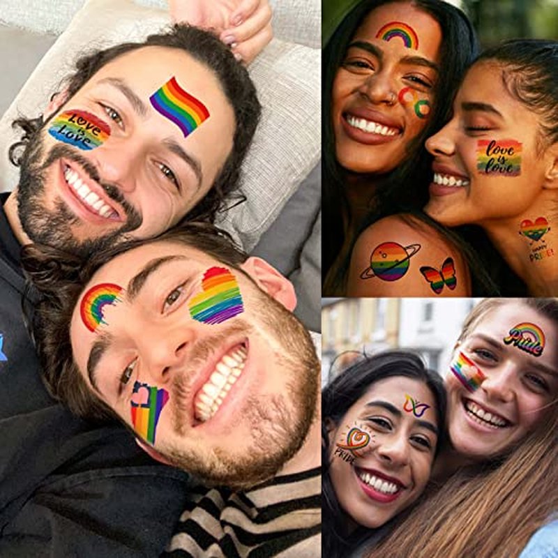 48 PCS Gay Pride Tattoos, Rainbow Temporary Tattoos For Women Men Adults, Temp Bulk LGBTQ LGBT Pride Face Tattoos Accessories, Rainbow Face Stickers, Pride Equality Parade Festival Party Celebrations