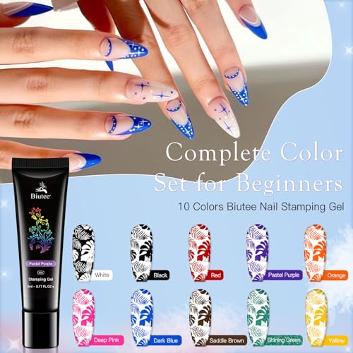 Biutee 31pcs Nail Stamping Kit with 16 Plates and 10 Gel Polishes - DIY Nail Art