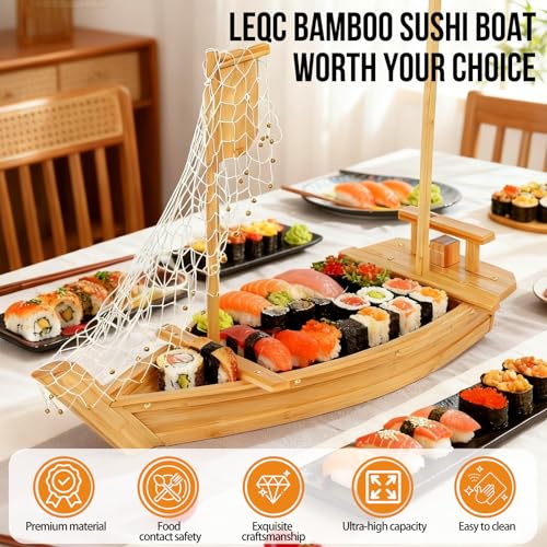 31.5 Inch Bamboo Sushi Boat Serving Tray - Extra Large Japanese Wooden Style Platter