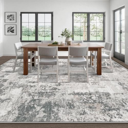 Aoyaomi 8x10 Grey Abstract Washable Area Rug for Living Room & Bedroom