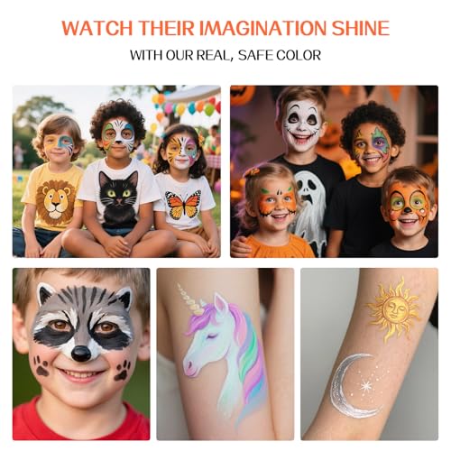Face Body Paint Kit for Kids Adults-Washable 18 Colors Face Painting Kit with 1 Brush, Non-Toxic, Skin Safe, Water-Activated Facepaint Palette for Halloween Makeup Cosplay Costume Party