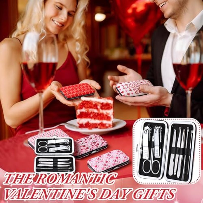 10 Sets Valentine's Day Gifts for Women Bulk Galentines Day Pink Manicure Sets Stainless Steel Nail Clipper Set Favors Stocking Stuffers for Women Employee Appreciation Teacher Staff Coworkers