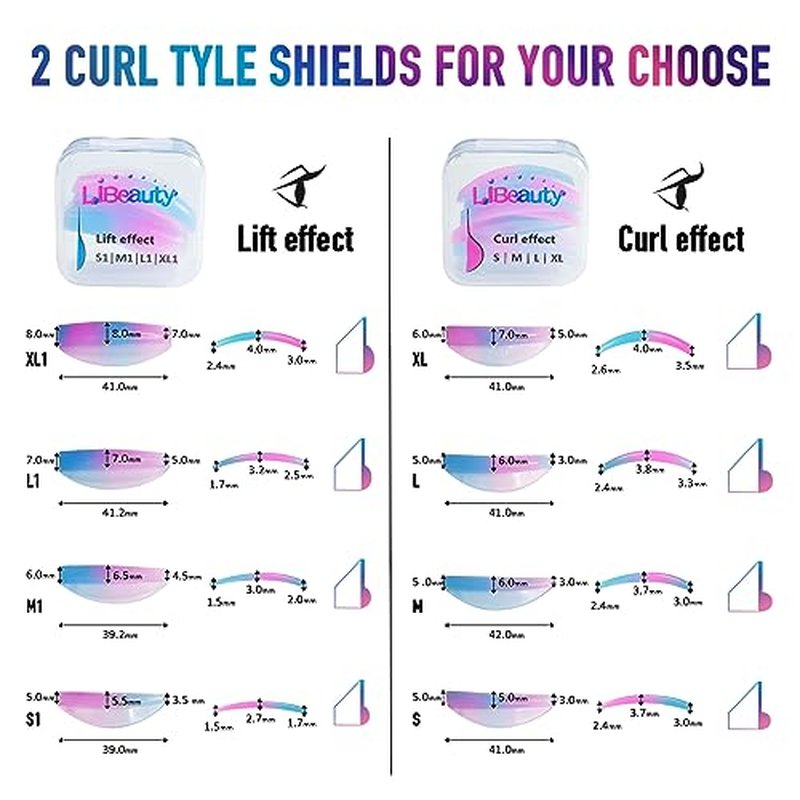 Libeauty Eyelash Lift Rods Reusable Lash Perm Pads 8 Pairs Set of Combi Silicon Pads C-Curl Eyelash Lifting Shield DIY Use at Home or Salon Lash Perming Tool