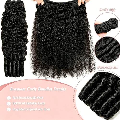 Natural Black Burmese Curly Hair Bundles 16 Inch Water Wave Virgin Human Hair with Spiral Ends - Monxaro