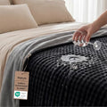 Queen Waterproof Fleece Dog Blanket - Reversible Bubble Bed Protector, Black/Grey