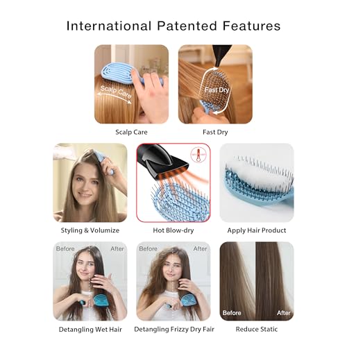 NuWay 4Hair® TravelC Baby Blue U.S. Patented Curved Scalp Care Travel Brush with Case