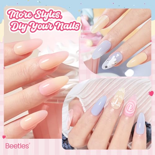 Beetles Fruity Milk Jelly Gel Nail Polish Set - 6 Colors Spring Pastel Gel Polish Kit Pink Purple Blue Peach Nude Green Yellow Sheer Translucent Effect Soak Off UV Nail Art Manicure Gift for Women