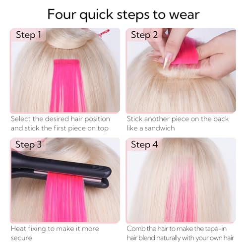 Hotbanana Pink Hair Extensions Tape in Hair 18 Inch 10pcs - C Hot Pink