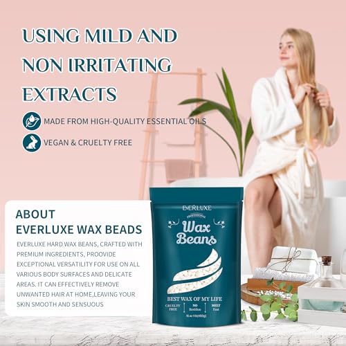 Wax Beads, 1LB Hard Wax Beans for Hair Removal Sensitive Skin, Hard Wax Perfect for Full Body, Brazilian Hard Wax Beads for Bikini waxing