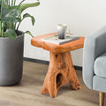 14-Inch Live Edge Wooden Side Table - Natural Recycled Cedar Plant Stand for Garden & Indoor Use