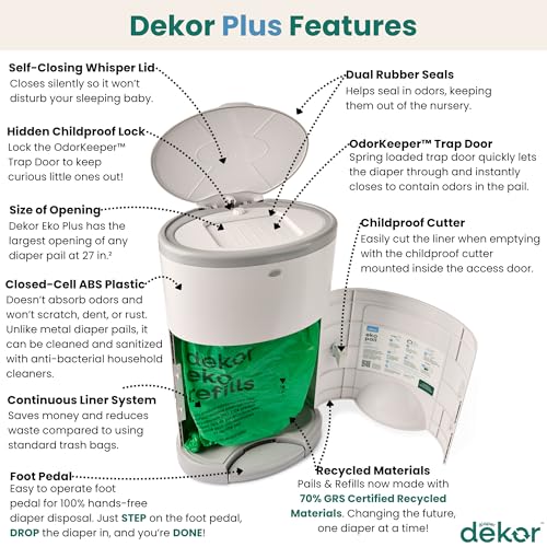 Eko White Diaper Pail - Eco-Friendly, Hands-Free, Reusable, Large Capacity