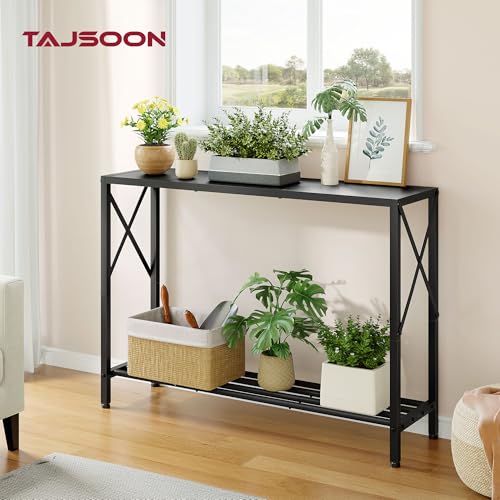 Black Narrow Console Table 41.8-inch with 2 Shelves Entryway Sofa Table