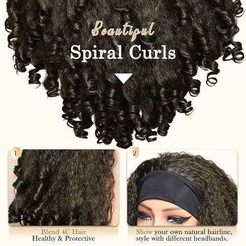 Afro Curly Headband Wig - 20 Inch Synthetic Kinky Curls for Black Women (Dark Brown Variation)