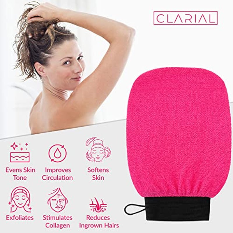 Exfoliating Body Scrub for Bath and Shower Use - Face Scrubber and Body Exfoliator Mitt, Dead Skin Remover - Exfoliating Glove Shower Scrub for Men and Women - Pair Pink