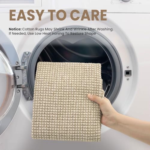 EARTHALL 6x9 Ft Woven Area Rug Beige/Ivory Washable Non Slip Living Room Carpet