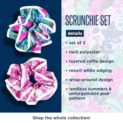 Lilly Pulitzer Ruffle Hair Scrunchies Set - Unforgettable Pink & Endless Summer