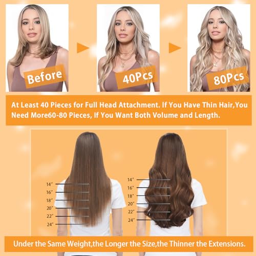 Dark Brown Tape-In Hair Extensions 22 Inch 20 Pieces - Remy Human Hair for Women