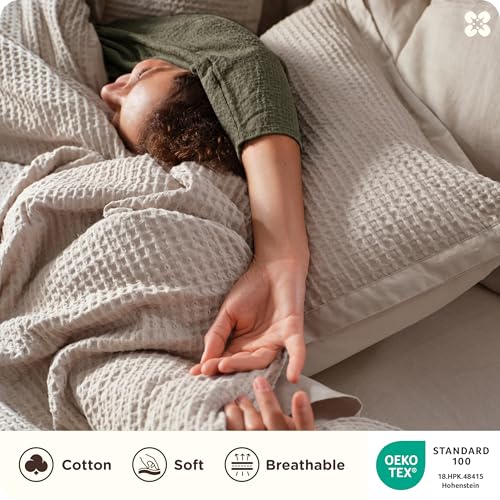 Bedsure Cotton Waffle Duvet Cover Set - Queen Linen, No Comforter, 3 Pieces