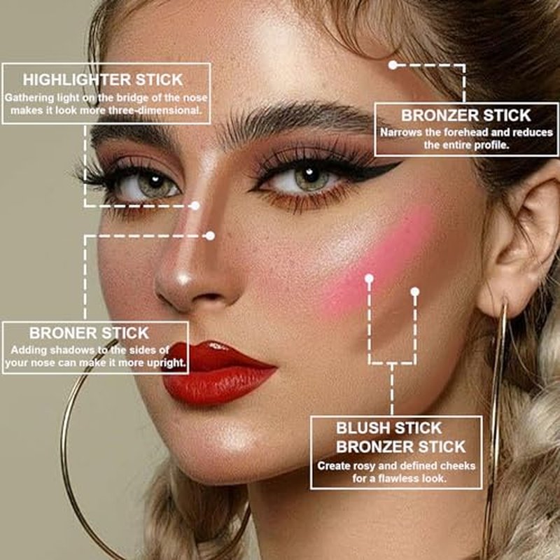 Lezero 3Pcs Contour Stick Makeup Kit, Shades with Highlighter, Blush and Bronzer Stick for Sculpt the Face and All Skin Type, Long Lasting, Smooth, Dewy & Matte Finish, LIGHT MEDIUM