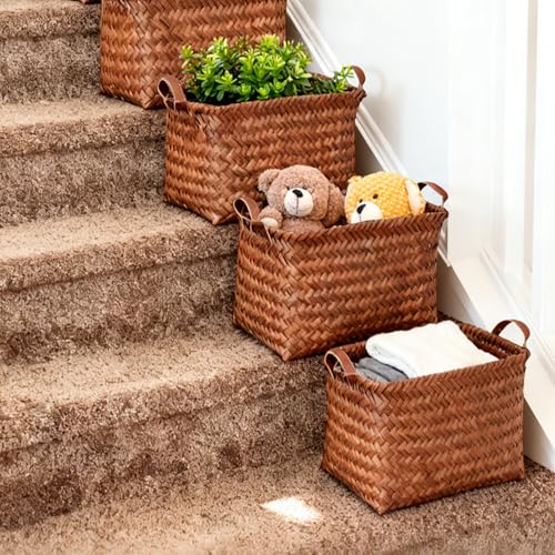 Brown 6-Piece Wicker Laundry Baskets Set - Durable Recycled Plastic Storage