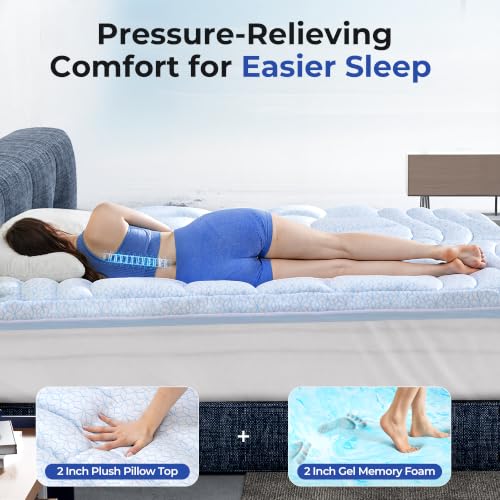 HOMRELEXA Twin XL Cooling Mattress Topper 4 Inch Gel Memory Foam & Ice Silk Cover