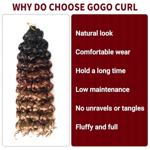 Datanala GoGo Curl Crochet Hair 14 Inch Water Wave 8 Packs Long Beach Curl Synthetic Extensions T1B/30/27