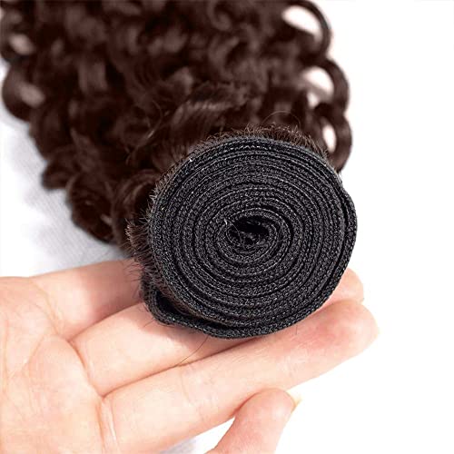 G4-DarkBrown-J Brown Human Hair Bundles Curly Wave 14-18 Inch 150g - 3 Pack