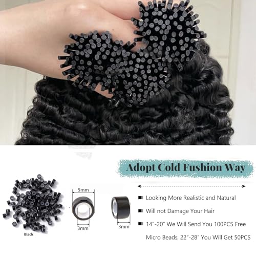 Water Wave Human Hair Extensions I Tip 16 Inch 50G Natural Black Micro Link
