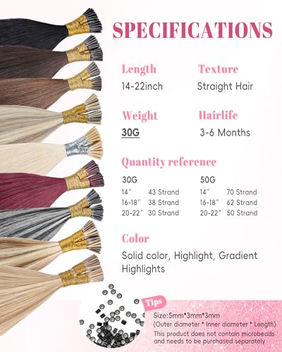 Human Hair I Tip Extensions 16 Inch No Shedding Natural Silky Hair