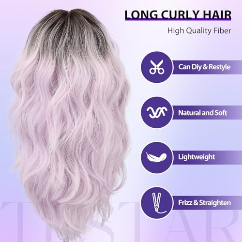 Testar Ombre Purple Wig for Women 20 Inch with Bangs Synthetic Curly Hair